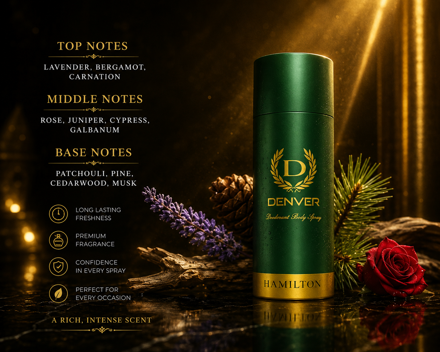 Denver Hamilton Premium Deodorant Body Spray for Men | Long Lasting Freshness | 150ml