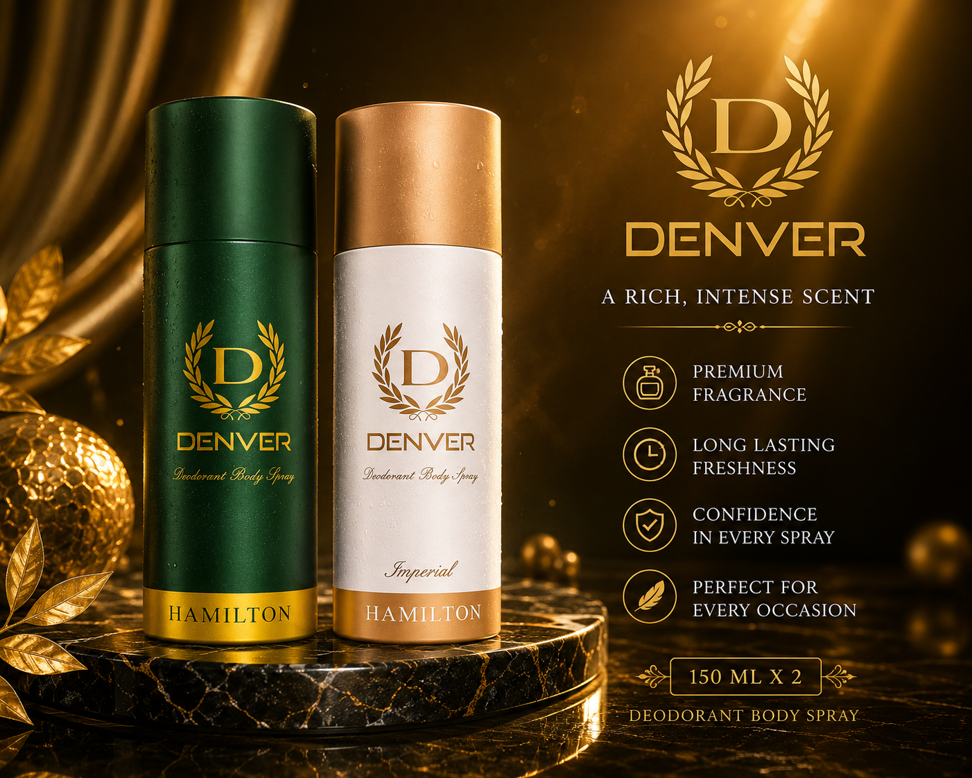 Denver Hamilton Premium Deodorant Body Spray for Men | Long Lasting Freshness | 150ml