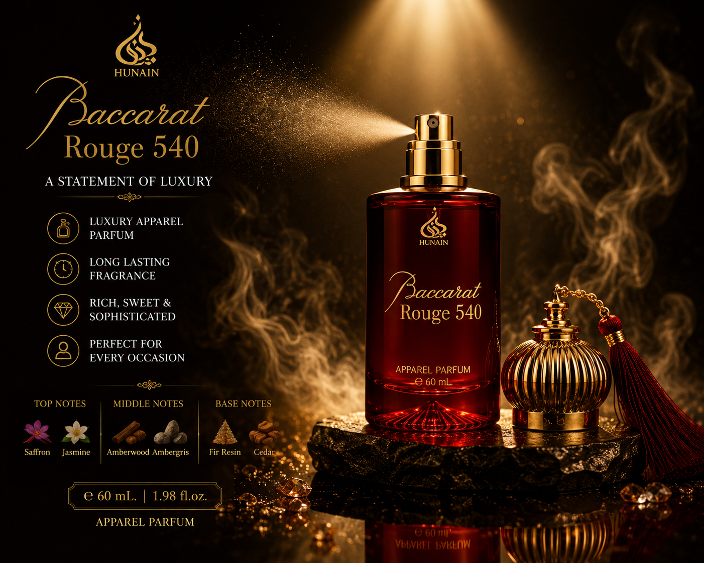 Baccarat Rouge 540 Inspired Luxury Perfume | Long Lasting Unisex Fragrance | 60ml