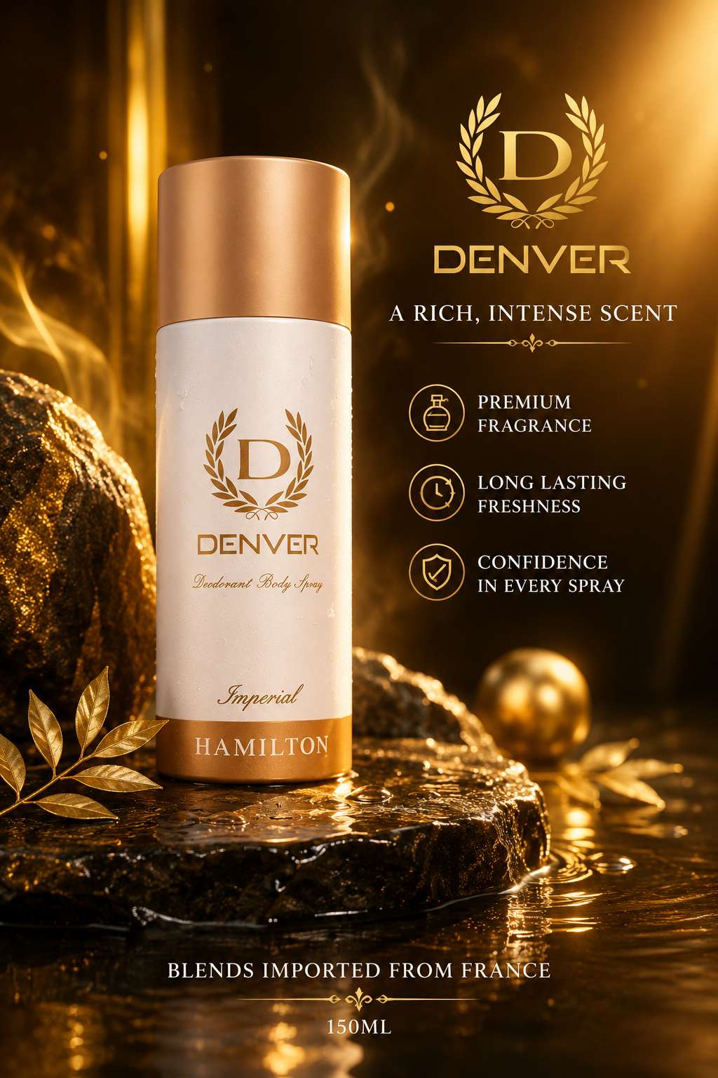 Denver Hamilton Premium Deodorant Body Spray for Men | Long Lasting Freshness | 150ml