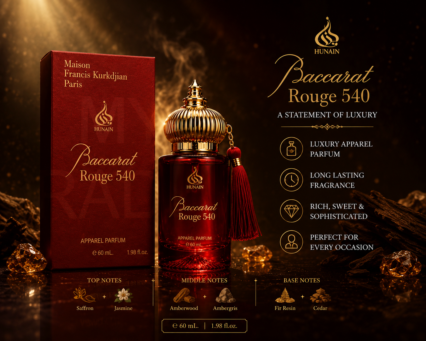 Baccarat Rouge 540 Inspired Luxury Perfume | Long Lasting Unisex Fragrance | 60ml